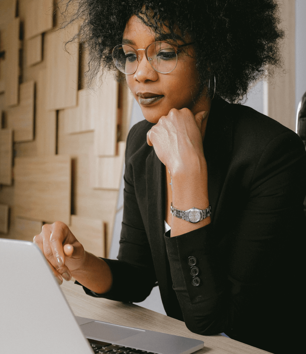 young female businesswoman on laptop